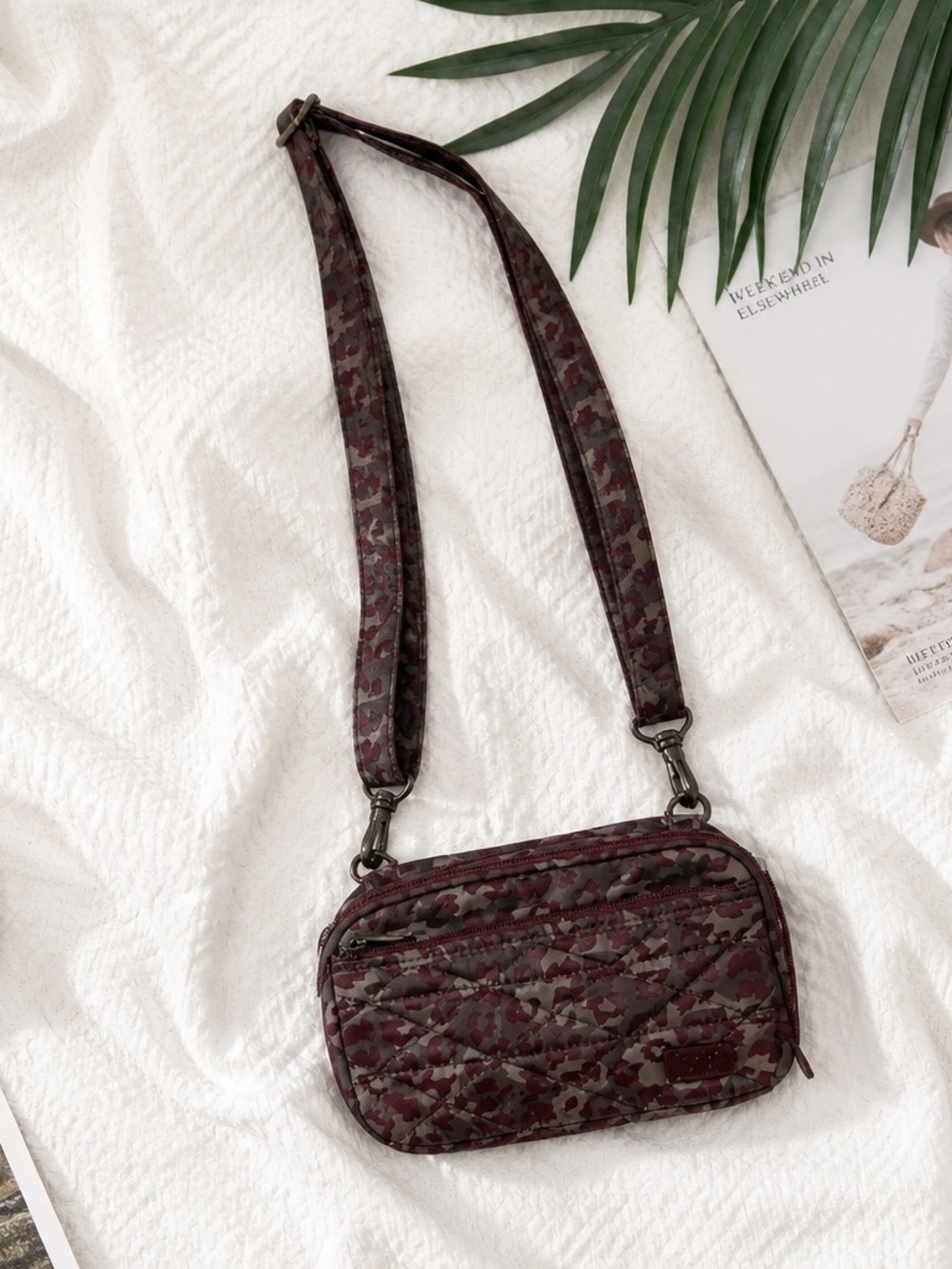 lug Leopard-Print Quilted Crossbody in Olive and Burgundy